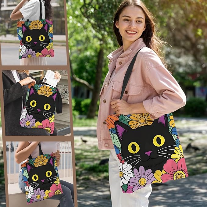 ANNA QUEEN Cat Tote Bag Shoulder Bag Handle Bag for Gym Yoga Picnic Beach Kitchen Reusable