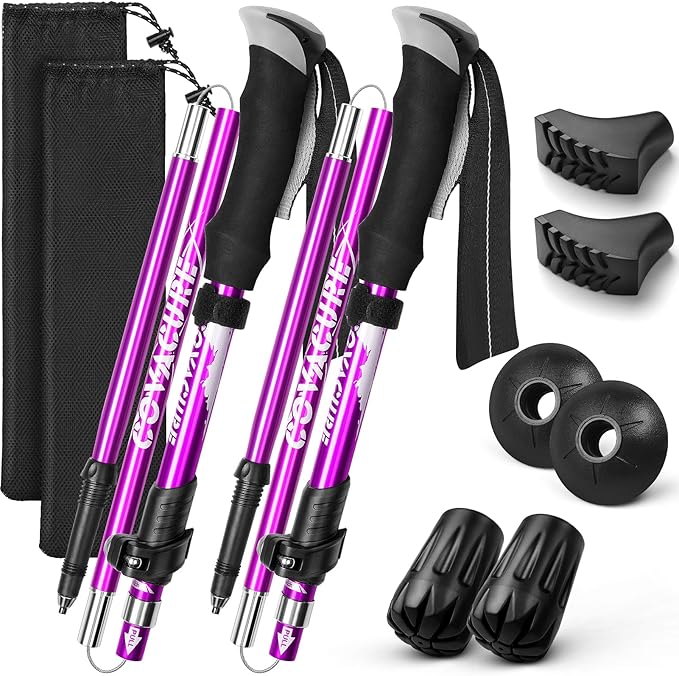 Covacure Hiking Poles Collapsible Trekking Poles - Aluminum Alloy 7075 Walking Sticks for Hiking with Telescopic & Foldable Tri-fold Design Hiking Gear for Women Men, Hiking, Camping, Climbing