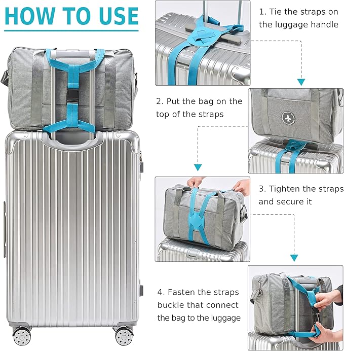 Travelkin Luggage Bungee Strap for Suitcases TSA Approved, Travel Bag Bungee Belt for Suitcases Add a Bag (Blue)