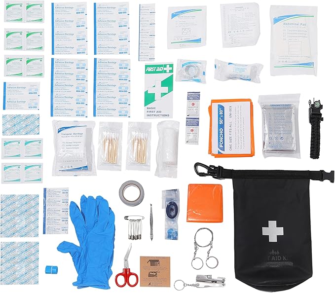 Breakwater Supply™ Waterproof First Aid Kit Dry Bag Bug Out Bag Preloaded with Emergency Survival Prepper Supplies for Boating, Camping, Fishing + Carabiner, Floating, Reflective, AFAK/IFAK Trauma Kit