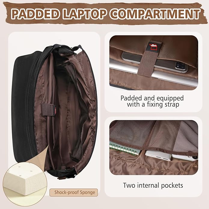 RAINSMORE Messenger Bag for Men 15.6-17.3 Inch Laptop Bag Water-resistant Canvas Briefcase Computer Satchel for Work College