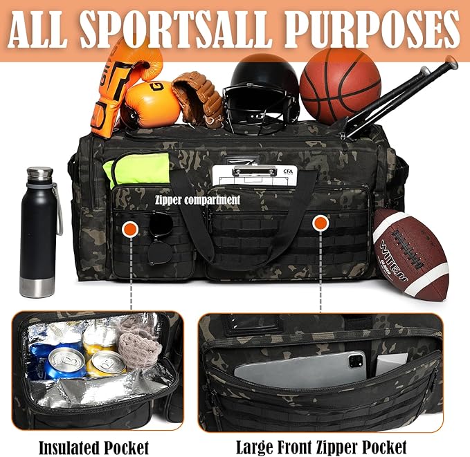130L Extra Large Duffle Bag for Men, Heavy Duty Duffle Bag for Travel, Large Sports Gym Equipment Bag for Hockey Football Soccer Baseball Basketball & Team training, Dark CM