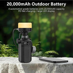 20,000mAh Rugged Power Bank with Fast Charge USB-C PD, IP68 Waterproof Shockproof, Includes 420lm Bright Camping Lantern, Tactical Outdoor Charger for Hiking Camping Survival Emergency（Black）