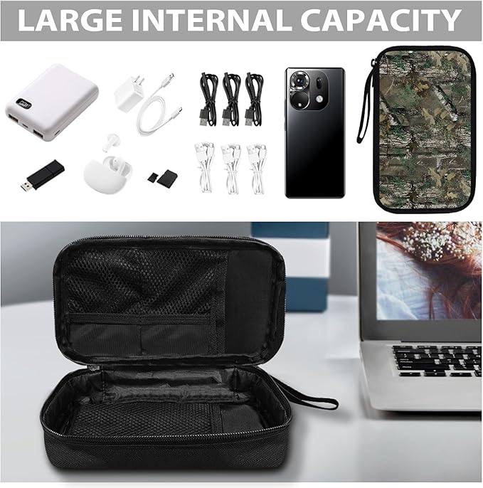 Forest Camo Print Electronics Organizer Travel Case Cord Cable Charger Organizer Bag Travel Accessories Essentials for Women Men Tech Pouch for Phone Power Bank SD Card USB