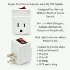 New! 3 Prong Grounded Single Port Power Adapter for Outlet with On/Off Switch to be Energy Saving with Indicator Light - 3 Pack……