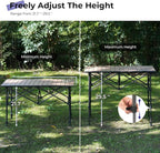 Byliable Camping Table Folding Portable Camp Aluminum Fold Up Lightweight Roll Up Table Adjustable Height with Carry Bag Indoor Outdoor for Camping, Picnic, Backyard, BBQ, Patio, Wood Grain