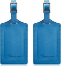 Travelambo Luggage Tags for Suitcases Faux Leather Privacy Protection 2 Pack Bag Tags Travel Accessories Essential, Steel Blue