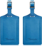 Travelambo Luggage Tags for Suitcases Faux Leather Privacy Protection 2 Pack Bag Tags Travel Accessories Essential, Steel Blue
