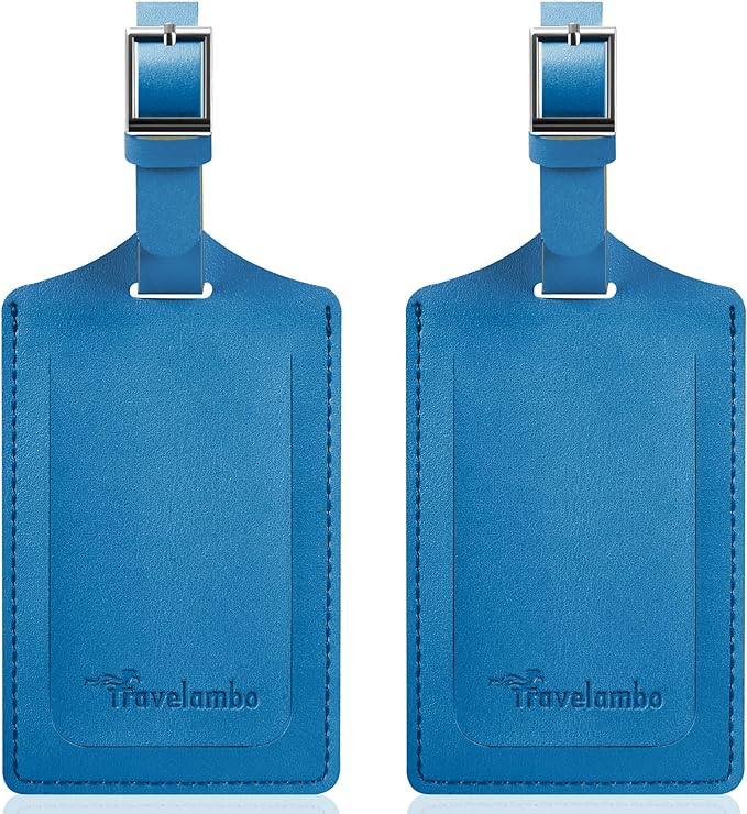 Travelambo Luggage Tags for Suitcases Faux Leather Privacy Protection 2 Pack Bag Tags Travel Accessories Essential, Steel Blue