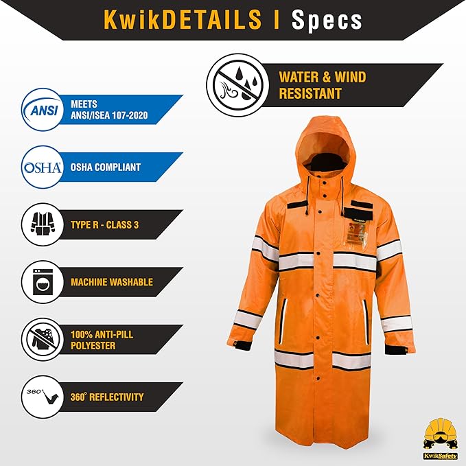 KwikSafety - Charlotte, NC - TORRENT Rain Jacket & Trench Coat ANSI OSHA Class 3 High Visibility Jacket Hi Vis Rain Gear
