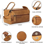 KomalC Premium Buffalo Leather Toiletry Bag for Men & Women With Water resistant Lining, Grooming Travel Pouch, Unisex Wash Bag for Toiletries, Gifts for Men and Women