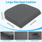 TranquilRelax XLarge Seat Cushion, Soft Foam Cushion for Long Sitting Hours on Office Chair, Home & Car, Non-Slip Chair Pad for Relieving Back & Sciatica & Hip & Coccyx Pain (Grey)