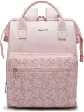 Kinmac Wide Open Style Laptop Backpack for Laptop Up to 15.6 Inch Men Women Travel Outdoor Backpack (Pink Floweret PU)