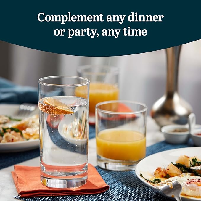Libbey Province Tumbler and Rocks Glass Set, Elegant Drinkware Glasses Set of 16, Tall Drinking Glasses for Everyday Use or Any Special Occasion