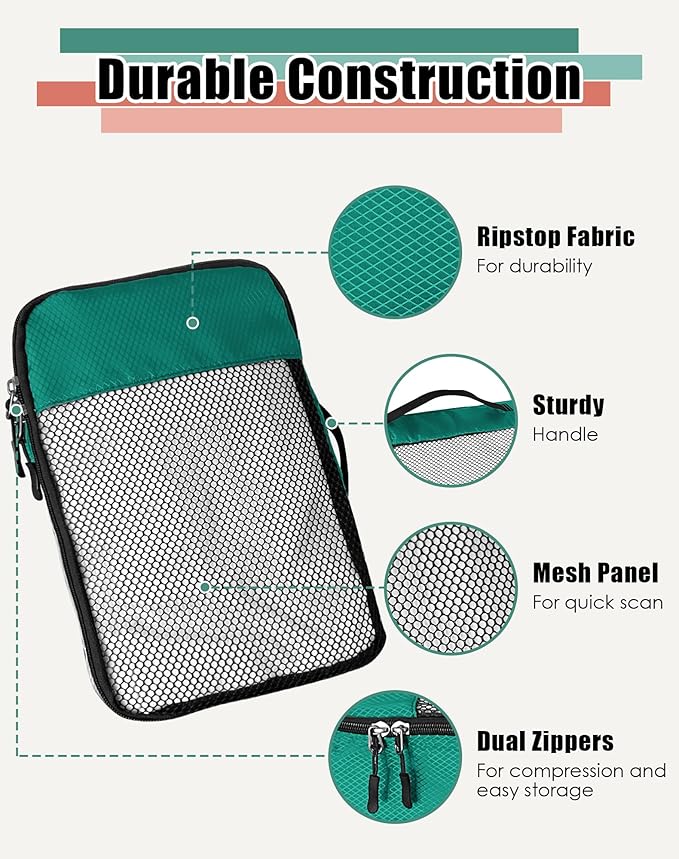 WTREE 4-Piece Packing Cubes Travel Accessories Set for Suitcases - Luggage Organizer Bags with Double Zipper - Mesh Top - Small - Green