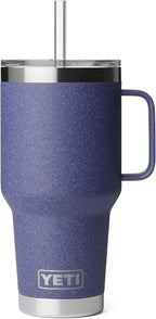 YETI Rambler 35 oz Tumbler with Handle and Straw Lid, Travel Mug Water Tumbler, Vacuum Insulated Cup with Handle, Stainless Steel, Moon Dust - Textured