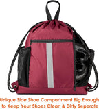 BeeGreen Gym Sack Drawstring Bag Sports String Backpack with Shoe Compartment and Two Water Bottle Holder for Unisex Men Women Heavy Duty Cinch Sackpack