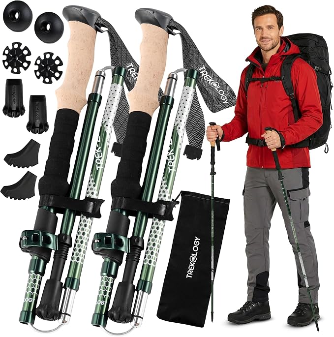 Trekology Trek-Z Collapsible Hiking & Trekking Poles - Balance Support for Seniors, Women, and Men, 2pc Per Set