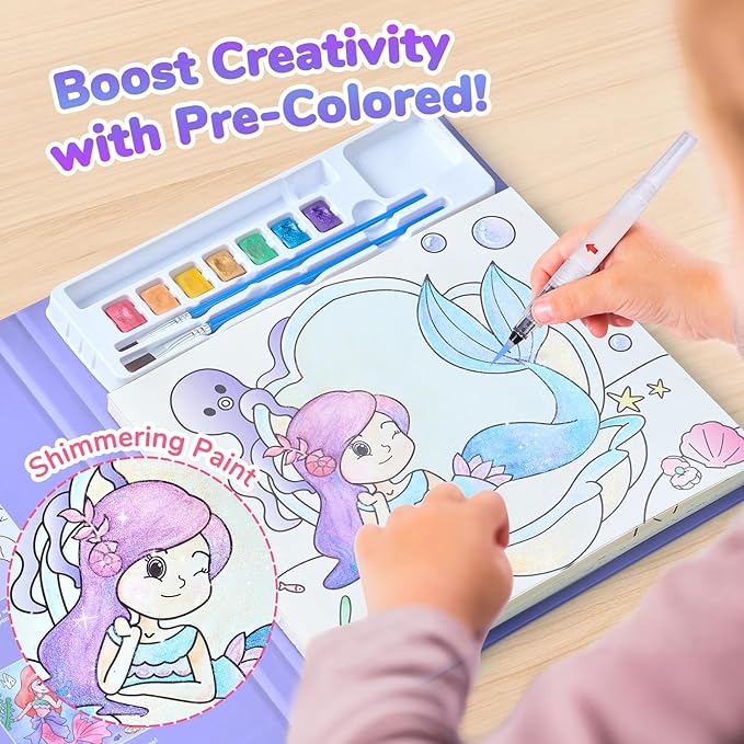 JoyCat Paint with Water Coloring Books for Toddlers, Watercolor Painting Sets for Kids Ages 3-5 4-8, Arts and Crafts Drawing Activities Toy Birthday Gifts for Boys Girls (Underwater World)