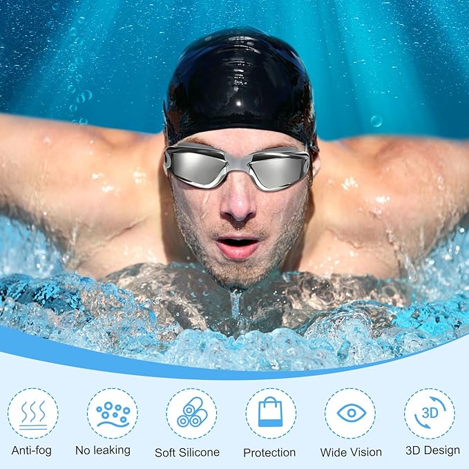 Flutesan 6 Pack Swim Goggles for Adult Anti Fog Swimming Glasses with Ear Plugs Nose Clip No Leaking Full Protection Goggles