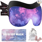 PrettyCare 3D Sleep Mask 2 Pack,Eye Mask for Sleeping 3D Contoured Sleeping Mask Blackout Out Light - Blindfold Airplane with Ear Plugs, Night Masks with Travel Bag (Ultra Purple and Black)
