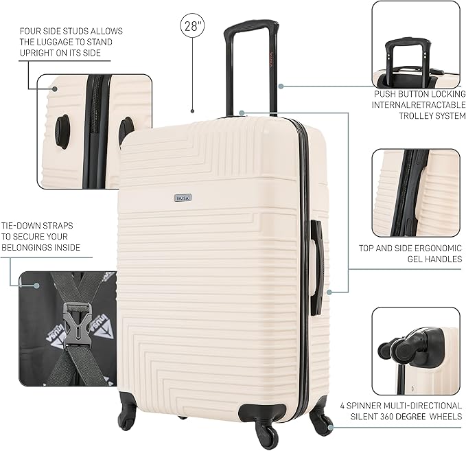 InUSA RESILIENCE Luggage with Spinner Wheels | Durable Lightweight Hardshell Suitcase, Spacious Travel Sets with Handle and Trolley | (20/24/28) 3 Piece Luggage Set | Sand