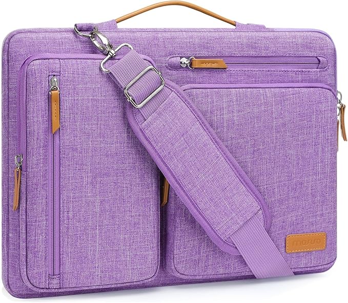 MOSISO 360 Protective Laptop Shoulder Bag,15-15.6 inch Computer Bags Compatible with MacBook Pro 16 inch, HP, Dell, Lenovo, Asus Notebook,Side Open Messenger Bag with 4 Zipper Pockets, Lilac