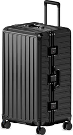 LUGGEX Checked Suitcase with Spinner Wheels, 8010S Aluminum Frame Zipperless Polycarbonate Hard Shell Suitcase (ZX-Core, Black, 30 Inch)