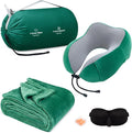 urnexttour Travel Pillow and Blanket Set Neck Pillows Travel Essentials with Sleep Mask for Airplane Car Memory Foam Green