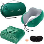 urnexttour Travel Pillow and Blanket Set Neck Pillows Travel Essentials with Sleep Mask for Airplane Car Memory Foam Green