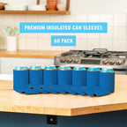 Blank Beer Can Cooler Sleeves (60-Pack) Soft Insulated Beer Can Coolies - HTV Friendly Blank Koolies in Bulk for Beer Cans & Bottles - Coolie Blanks for Vinyl Projects & Wedding Favors (Blue)