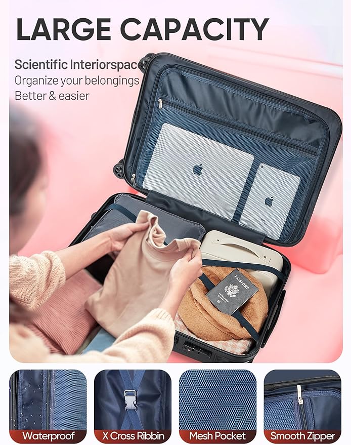 Tolino Carry on Luggage Checke Airline Approved,24 Inch Hardside Suitcase with Wheels TSA Lock, PC+ABS Lightweight Carry on Suitcases for Women and Men