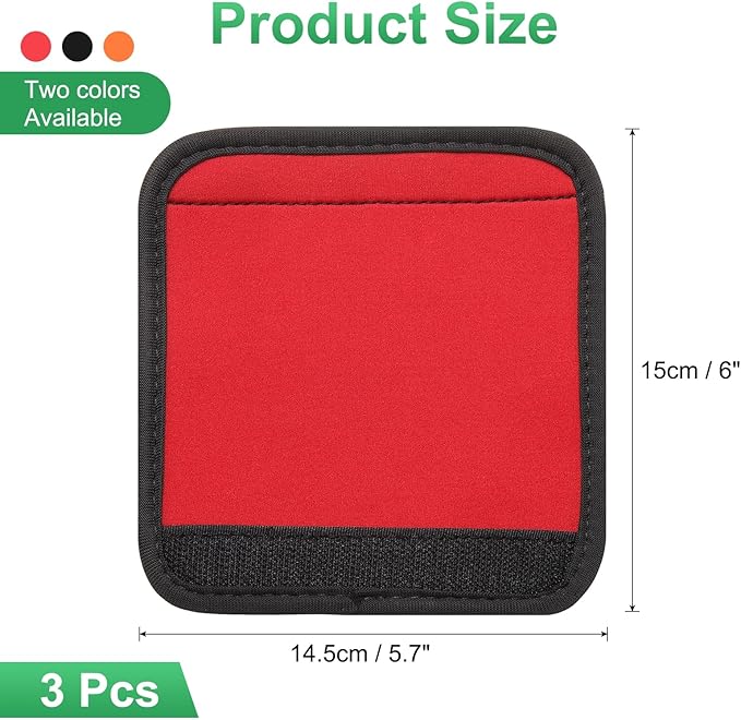 uxcell 3 Pcs Luggage Handle Wrap for Suitcase, Neoprene Handbag Grip Cover Protector Luggage Identifiers Suitcase Handle Wraps for Luggage Shopping Bag Travel Bags, Black/Red/Orange