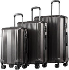 Coolife Luggage 3 Piece Set PC+ABS Hardshell Suitcases with TSA Lock, Spinner Lightweight (grey, 3 piece set)