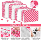 KPX 8 Set Packing Cubes for Travel, Luggage Packing Organizers Accessories Large Toiletries Bag for Clothes Shoes Cosmetics (8Set-Rose Checkered)