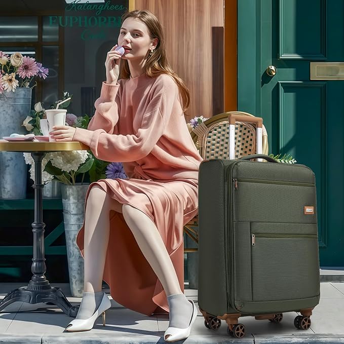 Softsied Suitcases 4 Piece Luggage, Polyester with Spinner Wheels and Lock, Suitable for Carrying Around and for Travel, Unisex, Army Green
