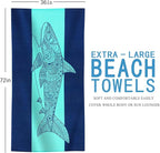 Genovega Oversized Terry Beach Towel 36 x 72 in Soft Extra Large Big Pool Swim Towels for Adult XL Clearance Big Travel Blanket Cruise Vacation Accessories Essentials Lounge Chair Cover Shark