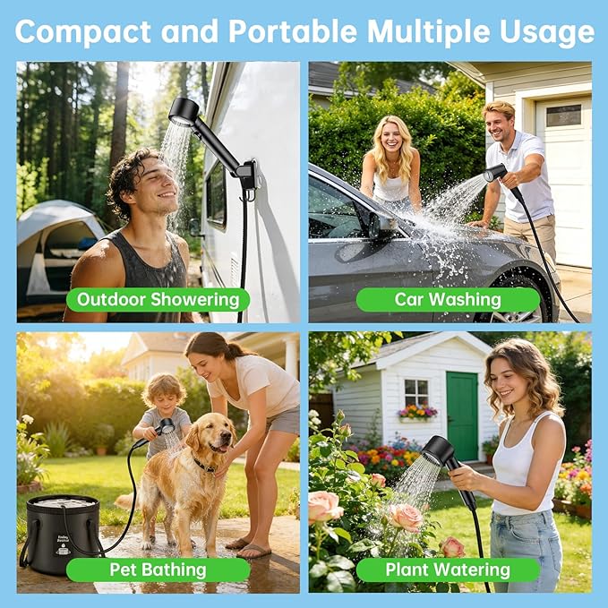 8000mAh Portable Camping Shower, Upgrade Rechargeable Electric Shower Pump with 5 Gallon Bucket, Intelligent LED Display,Portable Shower for Outdoor