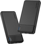 AsperX 2 Pack 10000mAh Portable Charger, USB C Fast Charging Power Bank Input & Output, Travel External Battery Pack Compatible with iPhone Samsung Android Phones, Heated Vest, Dual Black