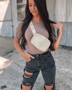YOSHUYUKI Cross Body Fanny Packs for Women Men Fashion Waist Bag Pouch Nylon Small Travel Crossbody Bags Mini Purse Everywhere Belt Bag Bum Bag with Adjustable Strap for Workout Running Hiking Ivory