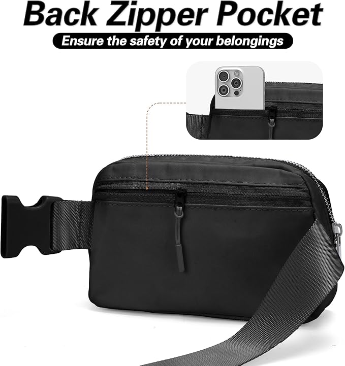 JSJ Mini Black Fanny Pack for Women & Men,Valentines Day Gifts for Girls Teens Kids Daughter Sister Her,Trendy Stuff Crossbody Bags Cute Everywhere Belt Bags.(Black)