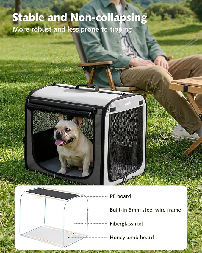 Dog Car Carrier Light Weight 24×17.7×20.5in, Dog Carrier Easy to Assemble, Dog Car Crate Portable and Breathable, Foldable Pet Carrier for Indoor and Outdoor, Dog Travel Crate with Curtain Gray