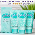 LavaPop - Travel Size Hotel Toiletries Bundle - Iris, Violet & Amber, 0.7 oz each, 200 Pcs - 4-Piece Set: 50 Rectangular Bar Soap, 50 Shampoo, 50 Conditioner & 50 Body Lotion - Bulk Small Toiletries