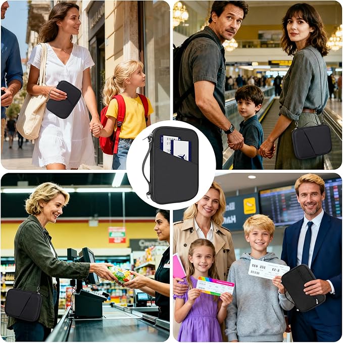Family Passport Holder for Travel with RFID Blocking, Traveling Essentials Organizer Pouch Bag, Light Passport Wallet for Travel Must Haves Accessories for Women Men