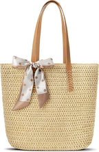 Beach Bags for Women - Straw Bag with Zipper, Soft Woven beach bag, Casual Straw Shoulder Bag for Daily Use