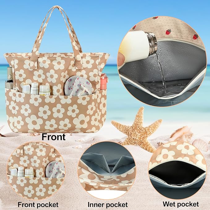 Bluboon Waterproof Beach Tote Pool Bags for Women Ladies Extra Large Carry On Bag With Wet Compartment for Weekender Travel