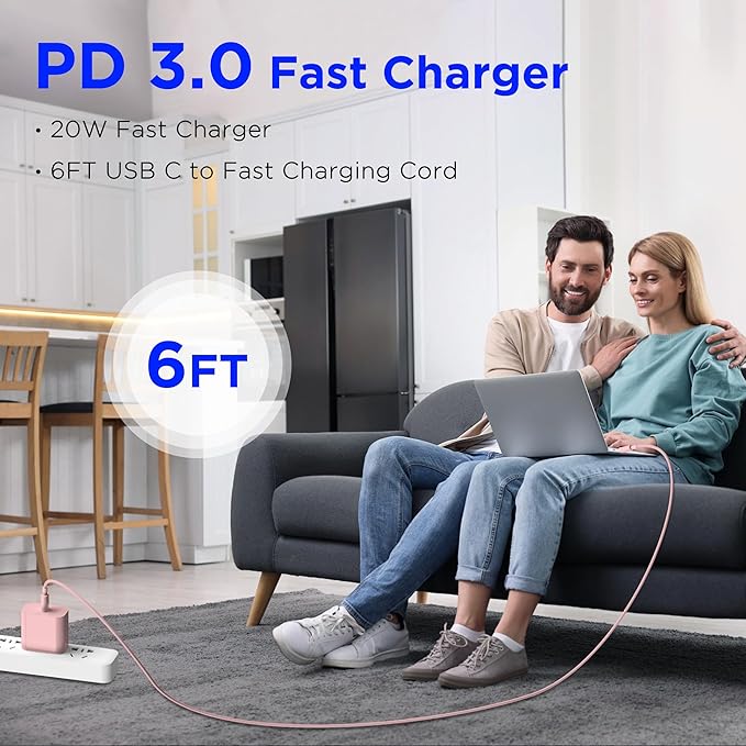 iPhone 17 16 15 Charger Fast Charging,2Pack 20W Apple iPad USB C Wall Chrager Block with 6FT USB C to C Cable for iPhone 17/Pro/Pro Max/17 Air/ 16/16 Pro/16 Pro Max/15/Plus/Pro/Pro Max (Pink)