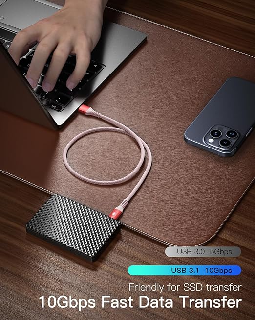 CONMDEX Type C Cable [2ft, 2-Pack] 10Gbps USB 3.1 Gen 2 USB A to USB C Data Transfer Cord, Short 3A Fast Charging Android Auto CarPlay USB C Cable for iPhone 17 16 Pro Max Samsung Galaxy S25, Red