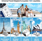 Mapambo Upgraded 2000W 220V to 110V Voltage Converters US to Europe Power Converter for Europe Combo with 1 USB A and 1 USB C International Travel Adapter for Hair Dryer