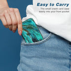 Credit Card Holder, Mini Aluminum Card Wallet RFID Blocking Slim Metal Hard Card Case for Women Men, Ocean Marble
